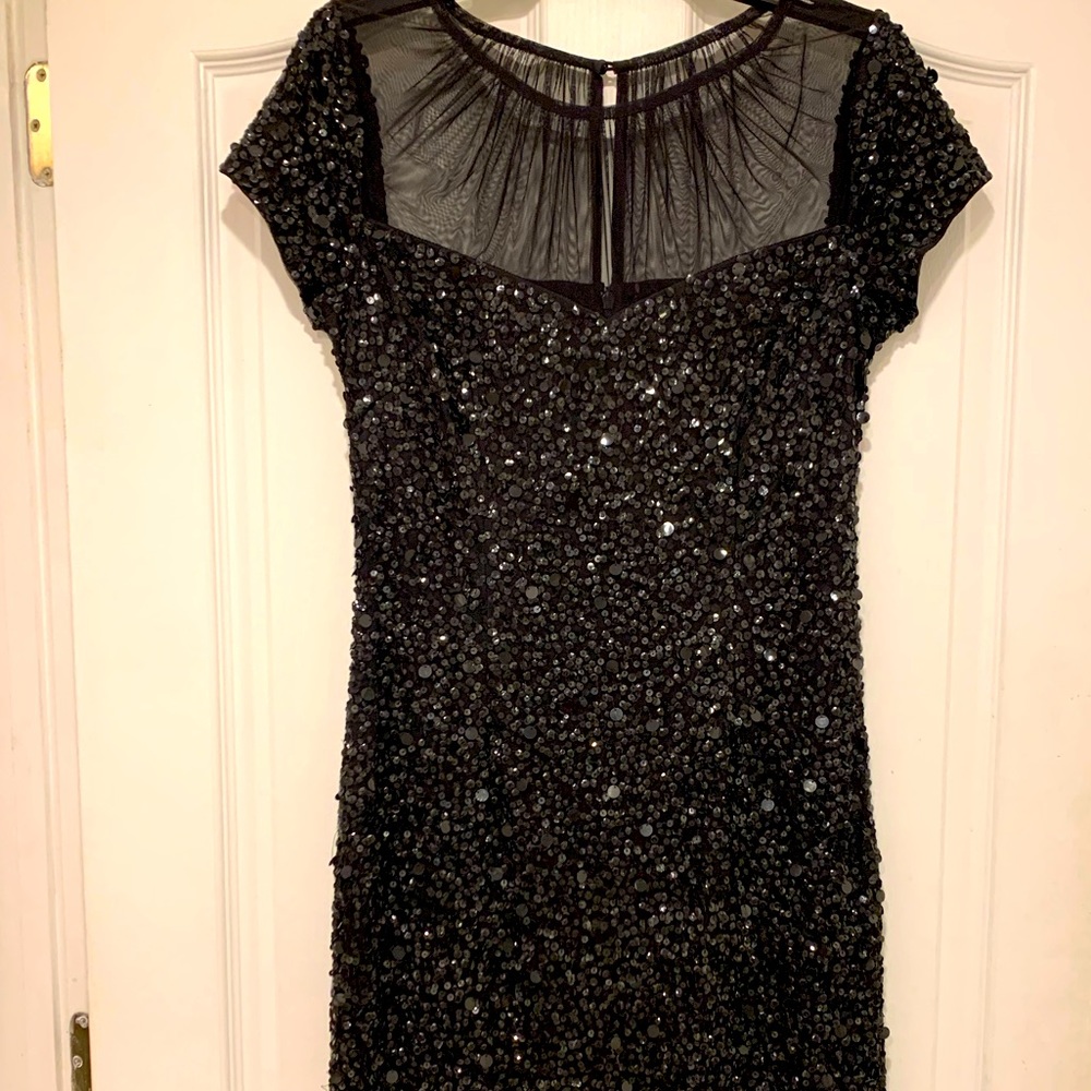 Adrianna Pappel Black Sequined Sheath Dress
